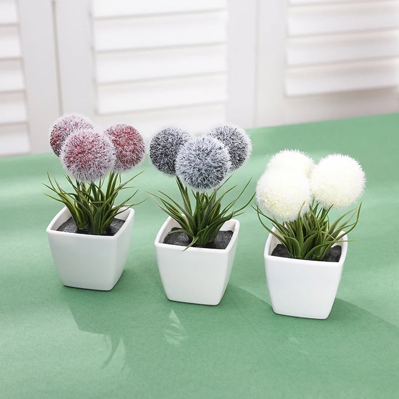 Mini artificial succulent and flower potted plants set for home and office decor in white pots