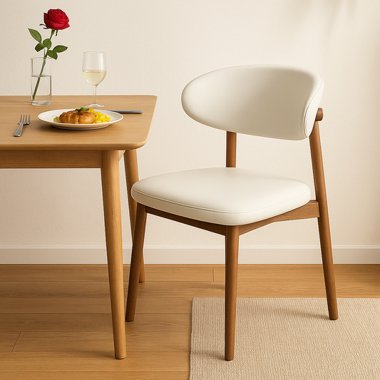 White faux leather wood dining chair – ergonomic and scratch-resistant